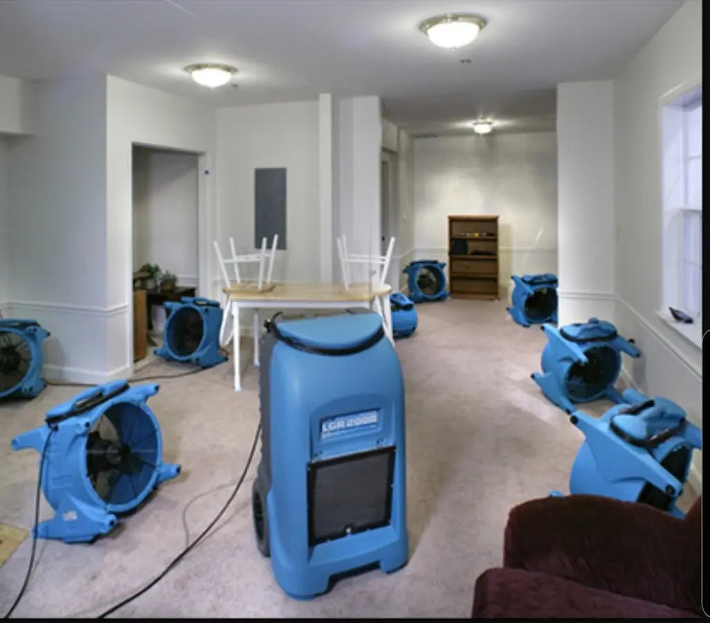 Air movers and dehumidifier setup for Water Damage Restoration in Midland Park